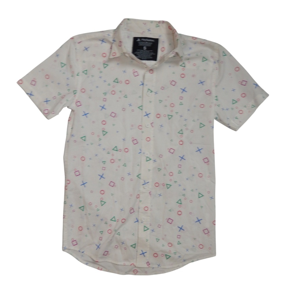 PlayStation Mens White Controller Symbols All Over Print Button Down Shirt S